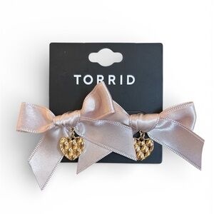 Torrid Pink Bow Stud Earrings with Gold Heart Charms NWT